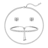 Luxval Tennis Necklace Jewelry Set for Women - White Silver Plated With AAA Cubic Zirconia - Bridal Set for Wedding