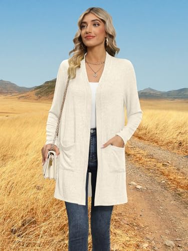 Image of DB MOON Womens Long Cardigan 2026 Fall Lightweight Long Sleeve Open Front Sweater with Pockets