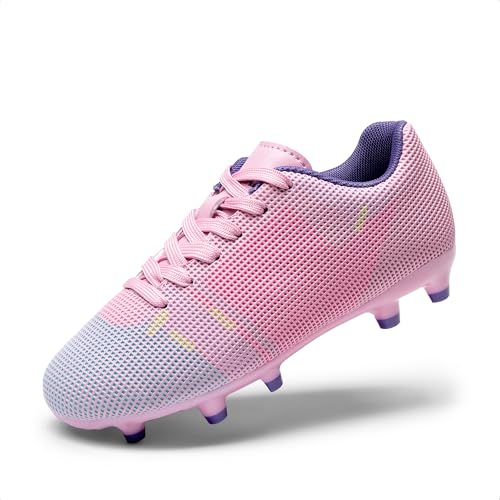 DREAM PAIRS Boys Girls Soccer Cleats Youth Firm Groud Athletic Outdoor Trainning Football Shoes for Little/Big Kid 10 Toddler Pink/Pruple