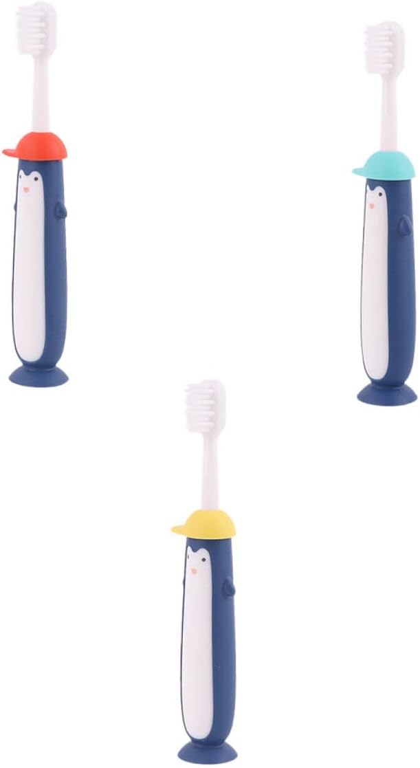 3pcs Cartoon Toothbrush with Ultra-fine Bristles for Mild Teeth Cleaning Soft Bristle Oral Care Tools for Boys and Ages and Blue Yellow Red Handles