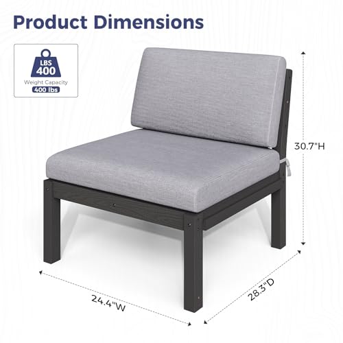Image of Modular Outdoor Patio Furniture Armless Seat, HIPS All-Weather Outdoor Sectional Sofa with High-Density Thick Cushions, Easy Side Interlock, Patio Seat for Backyard, Balcony, Deck (Black)