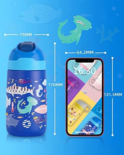 Fjbottle Kids Water Bottle with Straw 350ml, Double Wall Vacuum Stainless Steel Bottle Leak Proof keeps Hot and Cold Drinks, Insulated Metal Water Bottle BPA Free for School, Sports