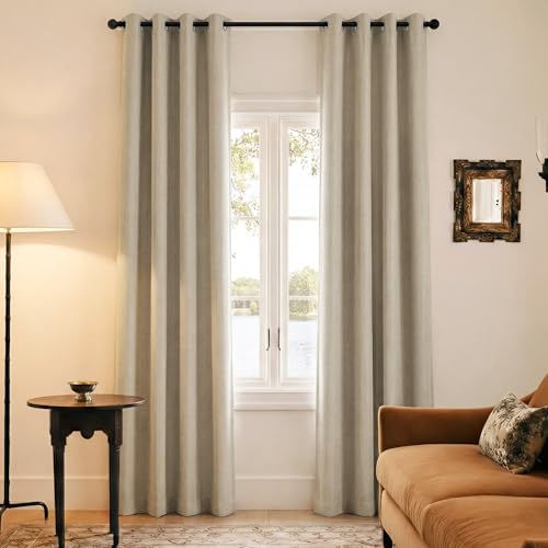 NICETOWN Beige 100% Blackout Grommet Linen Curtains 96" Long 2 Panels Set, Thermal Thick Linen Blend Drapes, Insulated Window Cover Draperies with Bei