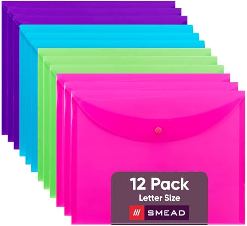 Smead, Poly Envelopes Plastic Folders, File Folders for Documents Letter Size with Snap Closure, Teacher School Office Supplies Organization Storage