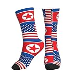 IRON1974 American flag and North Korean flag A Pair Adult Athletic Short Tube Socks Convention Middle Cylinder Socks Short Stockings
