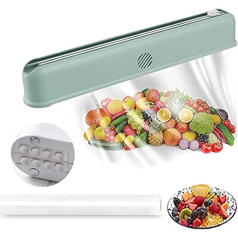 Cling Film Dispenser with Cutter, Reusable Plastic Food Wrap Dispenser Cutter for Cling Film, Tin Foil, Kitchen Wall-Mounted Cling Film Storage & Cutting Box (Green) Cover