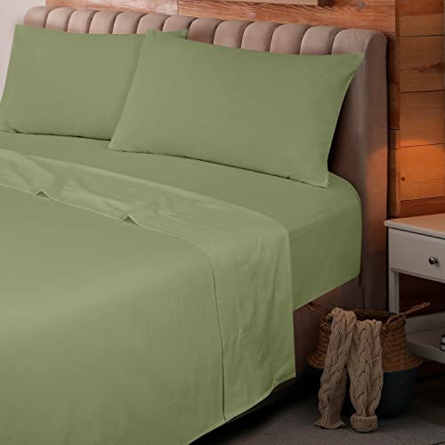 Royale Linen 300 Thread Count 100% Long Staple Combed Cotton Sheet Set - 4 Piece Bed Sheet 1 Fitted Sheet, 1 Flat Sheet, 2 Pillow Case - Breathable, Cool & Crisp Percale Sheet Set (Queen, Light Green) #TOP6