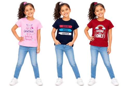 Image of NammaBaby Baby Girl Pure Cotton Hoseiry Regular Fit T-Shirt Top Tshirt - Pack of 3