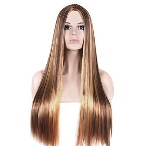 Lurrose Peruca feminina de cabelo longo, peruca de cabelo liso, peruca longa, acessório de cabelo mo