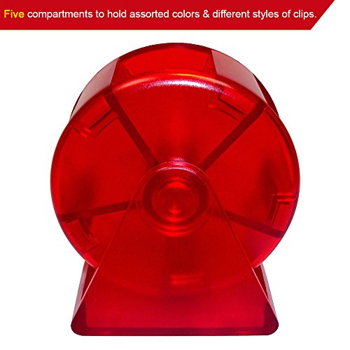 Closeoutservices Fun Ferris Wheel Paper Clip Dispenser - Plastic Holder With 5 Colorful Compartments And Zebra Paper Clips - Affordable And Unique Office Supply (Red) #TOP1