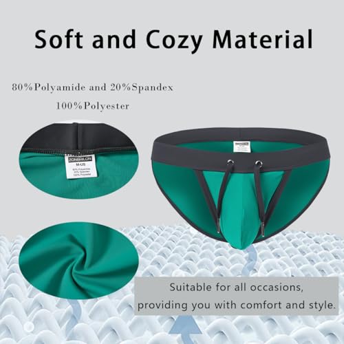 Men's Swim Bikini Briefs with Pouch Bulge Swimwear Sexy High Leg Split Adjustable Waistband Soft Beachwear M Green4