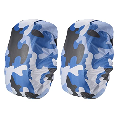 PATIKIL 8-15L Waterproof Rucksack Cover, 2 Pack Non-Slip Backpack Rain Cover for Travel, Hiking, Camping, Climbing, XS, Blue Camo
