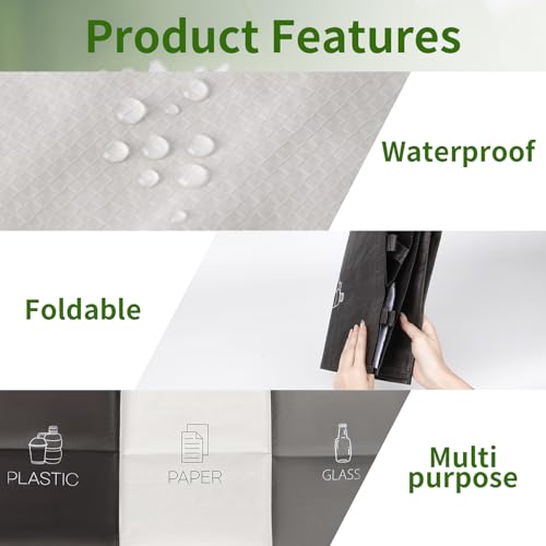 Mülltrennsystem 3fach - Recycling Organizer Taschen, Glas, Kunststoff, Papier, Recycling Mülltrennsystem Mit Stützstangen, Abfalltrennsystem für Küchen, Abstellräume oder Camping (schwarz, weiß, grau)