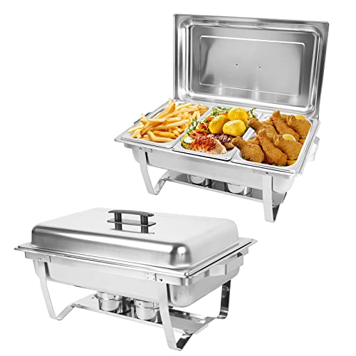 Imacone Chafing Dish Buffet Set Of 2, 8Qt Stainless Steel Rectangular Chafers And Buffet Warmer Sets For Catering, Foldable Complete Set With 1/3 Food Pan, Lid, Fuel Holder For Event Party Holiday #TOP8