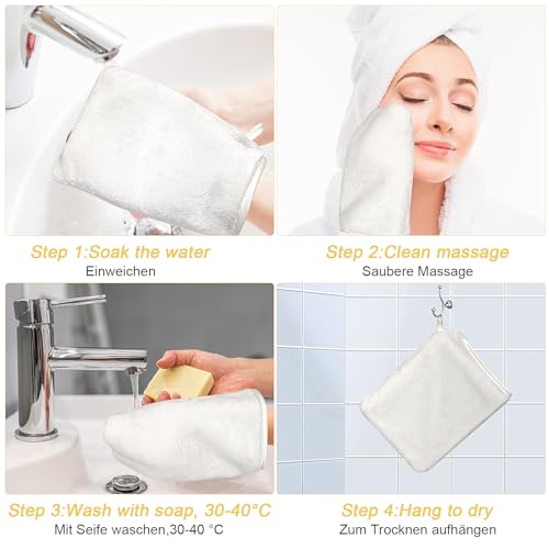 PHOGARY 6 Pack Face Body Wash Cloth, Flannel Face Cloths Super Absorbent & Soft Facial Mitts, Reusable Makeup Remover Wash Gloves Bath Mitt, Baby Guest White Towel Small Hand Towels-13x20cm - Image 4