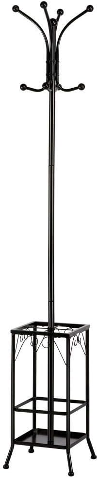 Topeakmart Coat Hat Rack with Umbrella Stand, Hall Tree Hangers 8 Hook Solid Base for Home Office