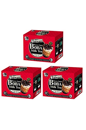 J WAY Instant Bubble Tea Kit - Classic Milk Tea with Brown Sugar Boba, 3 Boxes (18 Drinks)