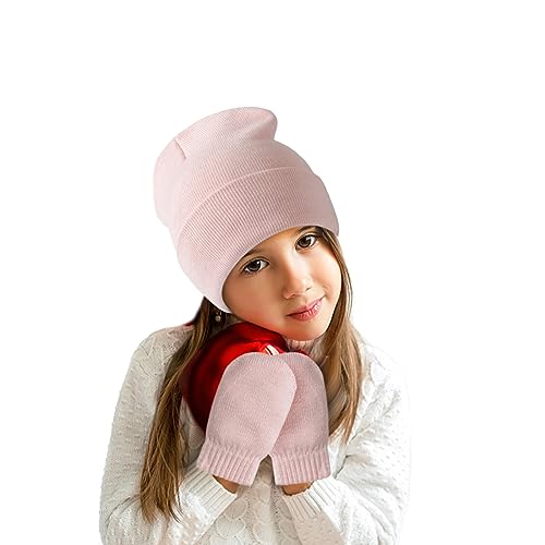Image of Mittens Gloves Beanie Hat Set for Kids Baby Toddler, Winter Cute Soft Thick Warm Knit Pullover Cap Set for Boys Girls (Navy Blue)