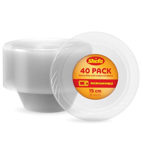 Shefa Pack of 40 Clear Bowls, Reusable & Washable, Heavy Duty Dinnerware, Microwave-Safe Crockery - Ideal for Birthday, Parties, Camping, Catering (12 oz Bowls, Clear)…