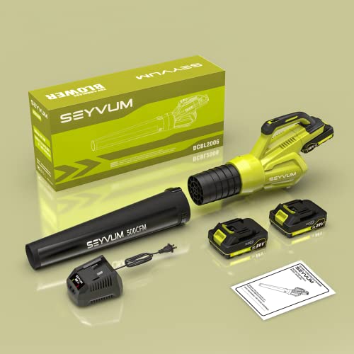 Seyvum Leaf Blower - 500Cfm 20V Max Leaf Blower Cordless With 2 X 2.0 Battery & Charger, Electric Handheld Leaf Blower, Lightweight Powerful Blower Battery Operated For Lawn Care, Patio, Jobsite, Yard #TOP5