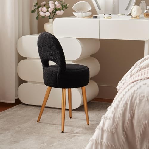 ZYKZYK Small Vanity Stool Chair with Storage and Folding Back Round Ottoman by ZYKZYK - Used condition - Image 5