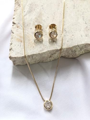 Conjunto Colar e Brinco Ponto de Luz Zircônia Banhado a Ouro 18K Biana Joias