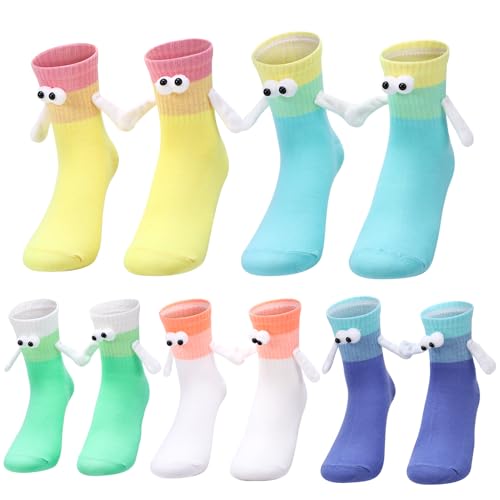 Jspupifip 5 Pairs Magnetic Holding Hands Socks Novelty Color Blocking Socks
