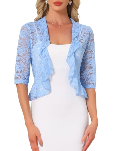 Image of Allegra K Lace Shrug for Women Bolero Tops Sheer Cardigan Open Front Half Sleeve Dressy Cover Up