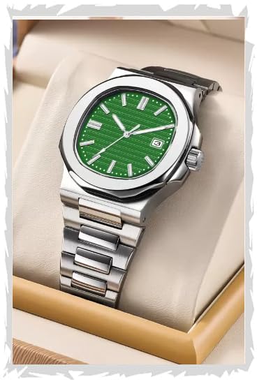 NIJAMRUT "Day & Date Function Watch with Square dial, Stainless Steel Strap Analog Watch - for Men (Green) (B0DDCR5YJ2) Amazon Price History, Amazon Price Tracker