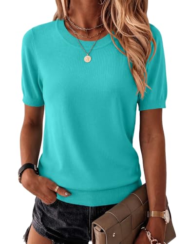 Image of Zeagoo Womens Summer Short Sleeve Tops Crew Neck Lightweight Pullover Sweaters Loose Dressy Casual Blouse Basic Clothes