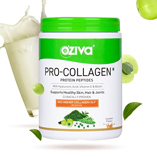 Image of OZiva Pro Collagen Peptides Caramel, 250g (Type I & Type II) | Whey Protein & Collagen Builder Peptides for Healthy Skin & Hair Muscular & Joint Health | Powder for Women & Men, Caramel, Pack of 1