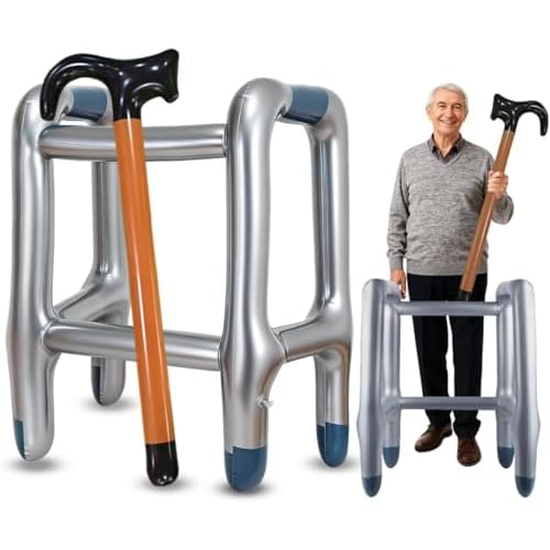 GTJEOI Aufblasbarer Gehstock und Aufblasbare Gehhilfe Set, Aufblasbare Gehhilfe, Aufblasbarer Rollator für Karneval Fasching Oder Rente Cosplay, Lustiges Geschenk für Geburtstagsstreiche