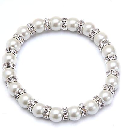 White and Crystal Magnetic Hematite Stretch Wellness Bracelet (Size 7)