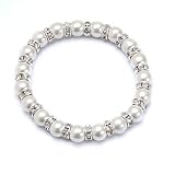 White and Crystal Magnetic Hematite Stretch Wellness Bracelet (Size 7)
