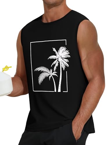 Sleeveless Shirts for Men Quick Dry Beach Summer Tank Tops Sun Protection UPF 50+ Athletic Gym Workout Muscle Black Tank Top — view 6
