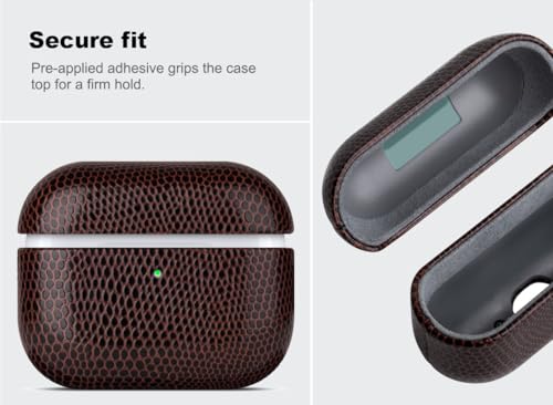 Image of Haobobro Handmade Case - for AirPods Pro 3 Case Cover - Selected Vegan Leather, Lizard Skin Texture, Drop Protective Hard Shell Cover for AirPods Pro 3rd Generation Earbuds - Coffee