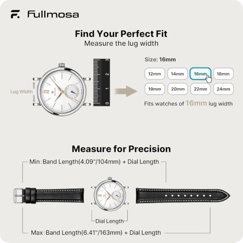 Image of Fullmosa Watch Band, Quick Release Leather Watch Strap Compatible with Samsung Galaxy Garmin for Men Women, Replacement Bands Width 12mm 14mm 16mm 18mm 19mm 20mm 21mm 22mm 24mm
