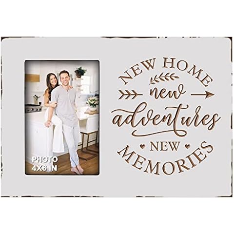Yudarte Housewarming Gifts For New Home - Engraved White Rustic Picture Frame 4x6 Inches Photo - Unique First Time House Owner Gifts for Men and Women Cover