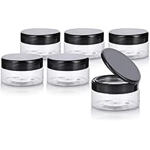 JUVITUS 8 oz Clear PET Plastic Refillable Low Profile Jar with Black Flip Top 6 pack