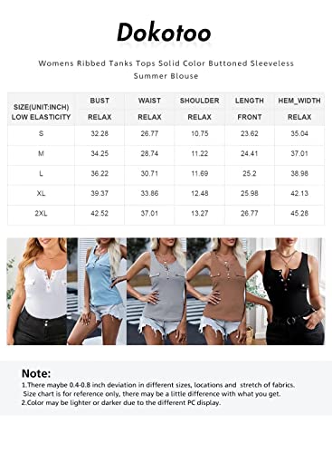 Dokotoo Womens Ladies Cute Ribbed Thick Strap Low Cut Button Down Collar Tight Slimming Fitted Sleeveless Shirts Sports Workout Long Tank Tops Activewear Tops Knit Blouses White L #TOP5