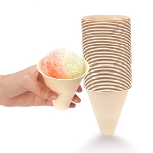 LUVCOSY 50 Count Disposable Snow Cone Cups | Biodegradable CornStarch | No-Leak & Soak-Resistant| 4 OZ Shaved Ice Cups |Ice Cream Party Supplies | Snow Cone Accessories Fit For Nostalgia & Cuisinart