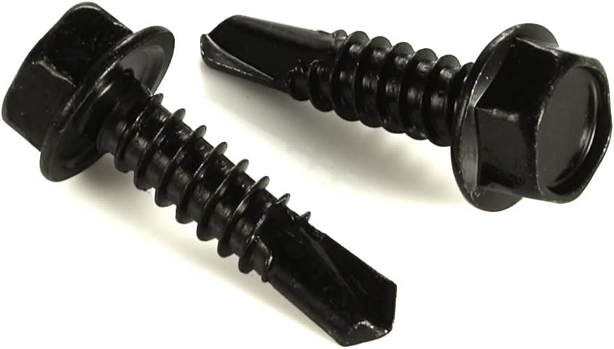 #8 x 1 Hex Washer Head Self Drilling Screws Black Finish, 410 Stainless Steel, 100 PCS