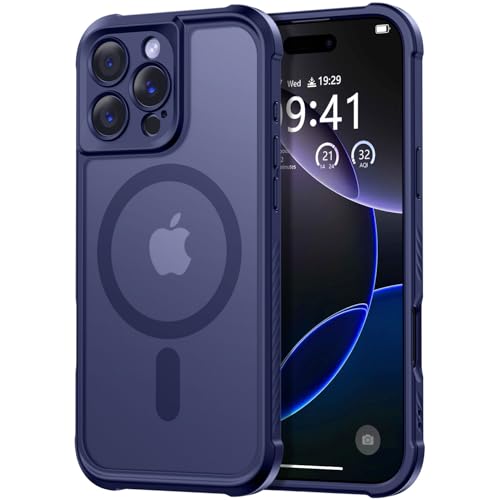 Thomo Magnetic for iPhone 16 Pro Case, [Full Camera Protection] [Compatible with Magsafe] Military-Grade Shockproof, Anti-Fingerprint Translucent Matte Phone Case,Deep Blue
