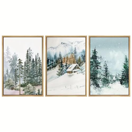 Carteles Botánicos de Paisaje de Naturaleza Cuadro en Lienzo de Bosque y Pinos de Invierno
