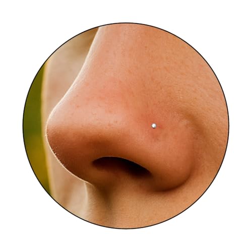 1mm Silver Nose Stud Ultra Tiny 24 Gauge L Shape Nose Pin with Small Ball Dainty Micro Nose Jewelry for Women & Men