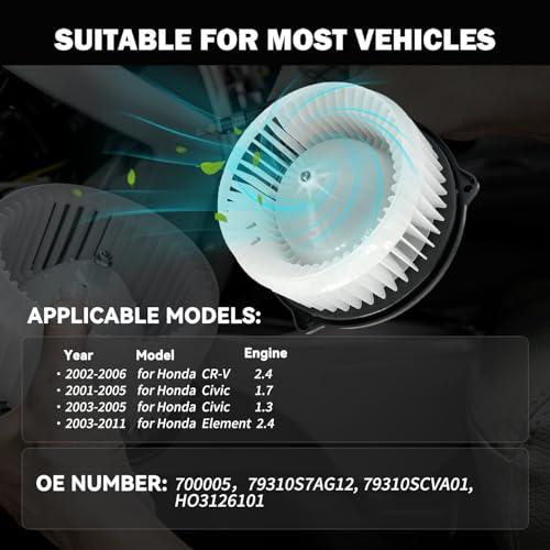 Image of 700005 Front AC Heater Blower Motor Fan Fit for Honda Civic 2001 2002 2003 2004 2005, CR-V 2002 2003 2004 2005 2006, Element 2003-2011, for Acura EL 2001-2005