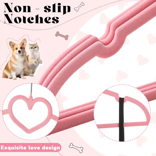 Sunnymove 24 Pcs Dog Clothes Hangers 13\'\' Non-Slip & 360° Swivel Pink Velvet Pet Hangers for Dogs and Cats Rustproof Metal Hooks, Space-Saving for Home Storage & Grooming Salons