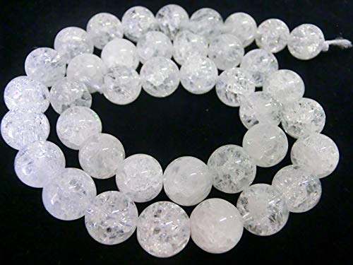 beadsvision Bergkristall ~ 10mm gecrackt Crackle Perlen rund Schmuckperlen Edelstein transparent weiß 1 Strang zur Schmuckherstellung Cover