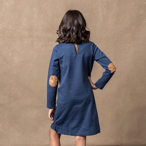 Hope & Henry Girls' Long Sleeve Quilted Ponte Riding Dress, 7, Navy - Thumbnail 3