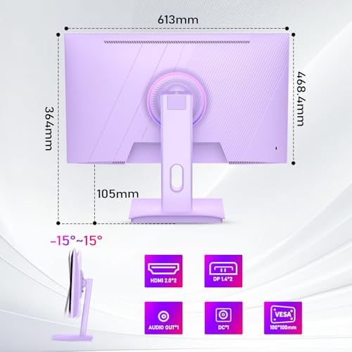 Image of FYHXele 27 inch Gaming Monitor, 180Hz Computer Monitor FHD 1080P Fast IPS Panel Pc Monitor, sRGB100%,1ms, DisplayPort /HDMI /Eye Care /Wall Mount Compatible-Purple